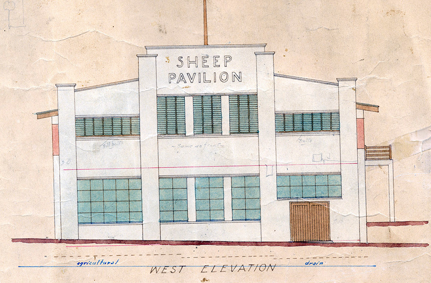 Sheep Pavilion Architectural Drawing (detail), Melbourne Showgrounds 1929. Peck and Kemter Architects